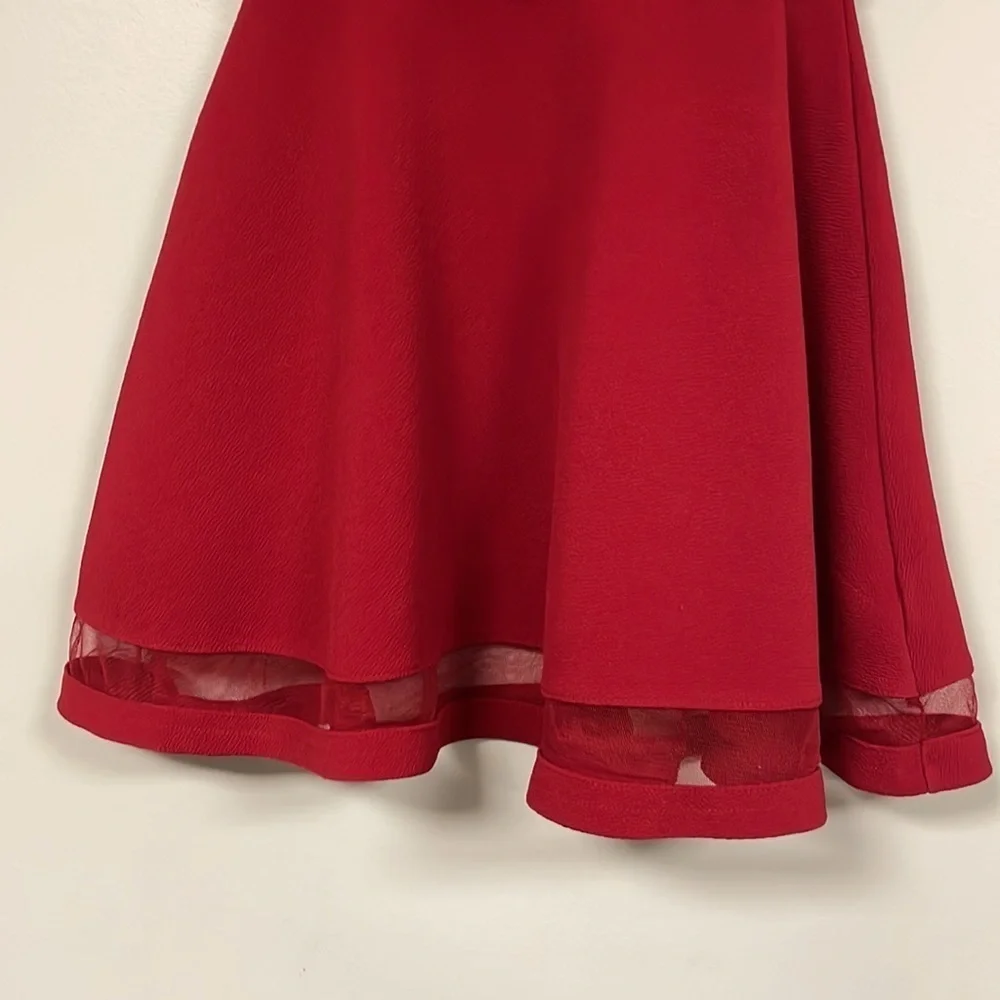 Place DEEP RED Sleeveless  Fit & Flare Dress , Stretchy,  Mesh inserts,  M 7/8
